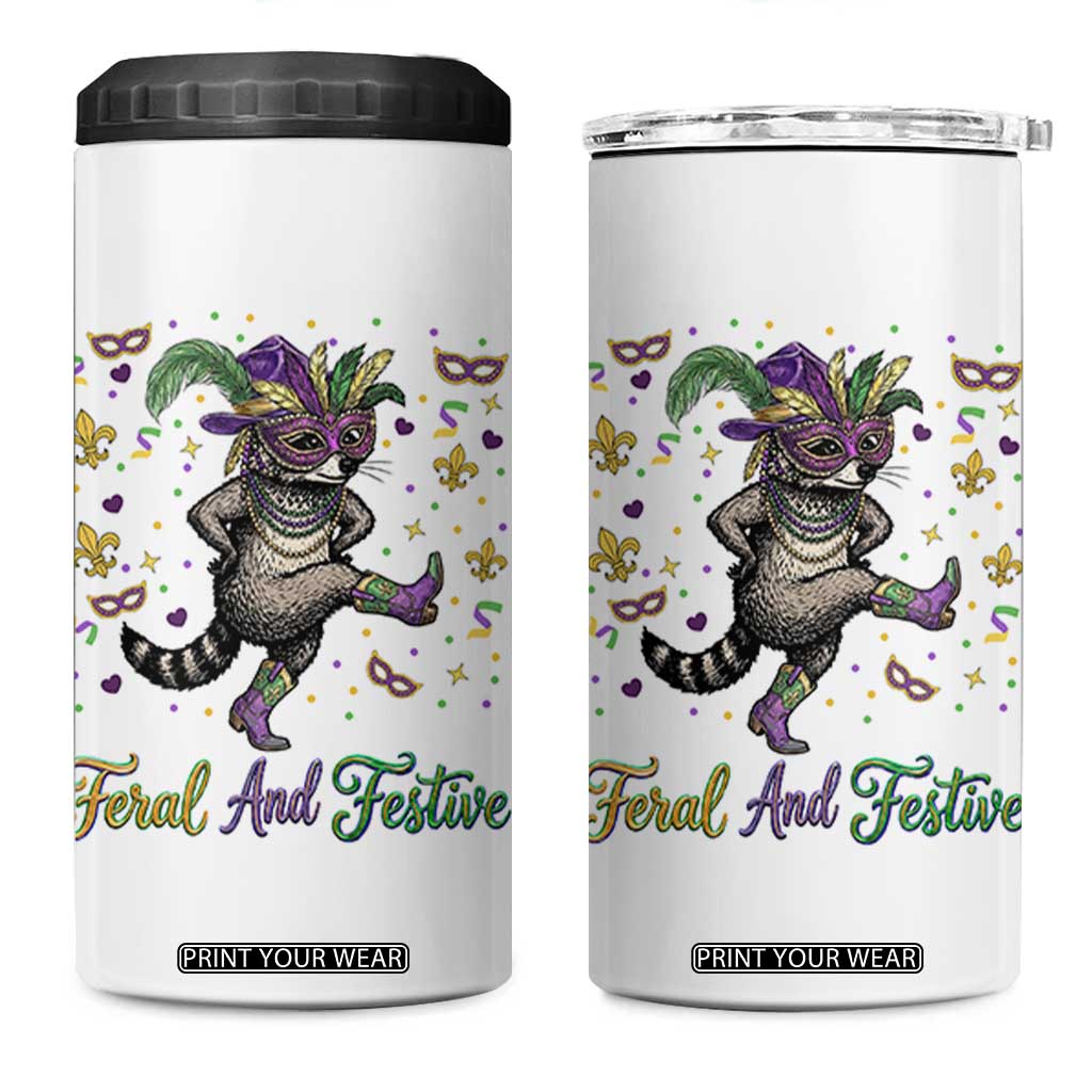 Mardi Gras Raccoon 4 in 1 Can Cooler Tumbler Feral And Festive TS14 One Size: 16 oz White Print Your Wear