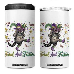 Mardi Gras Raccoon 4 in 1 Can Cooler Tumbler Feral And Festive TS14 One Size: 16 oz White Print Your Wear