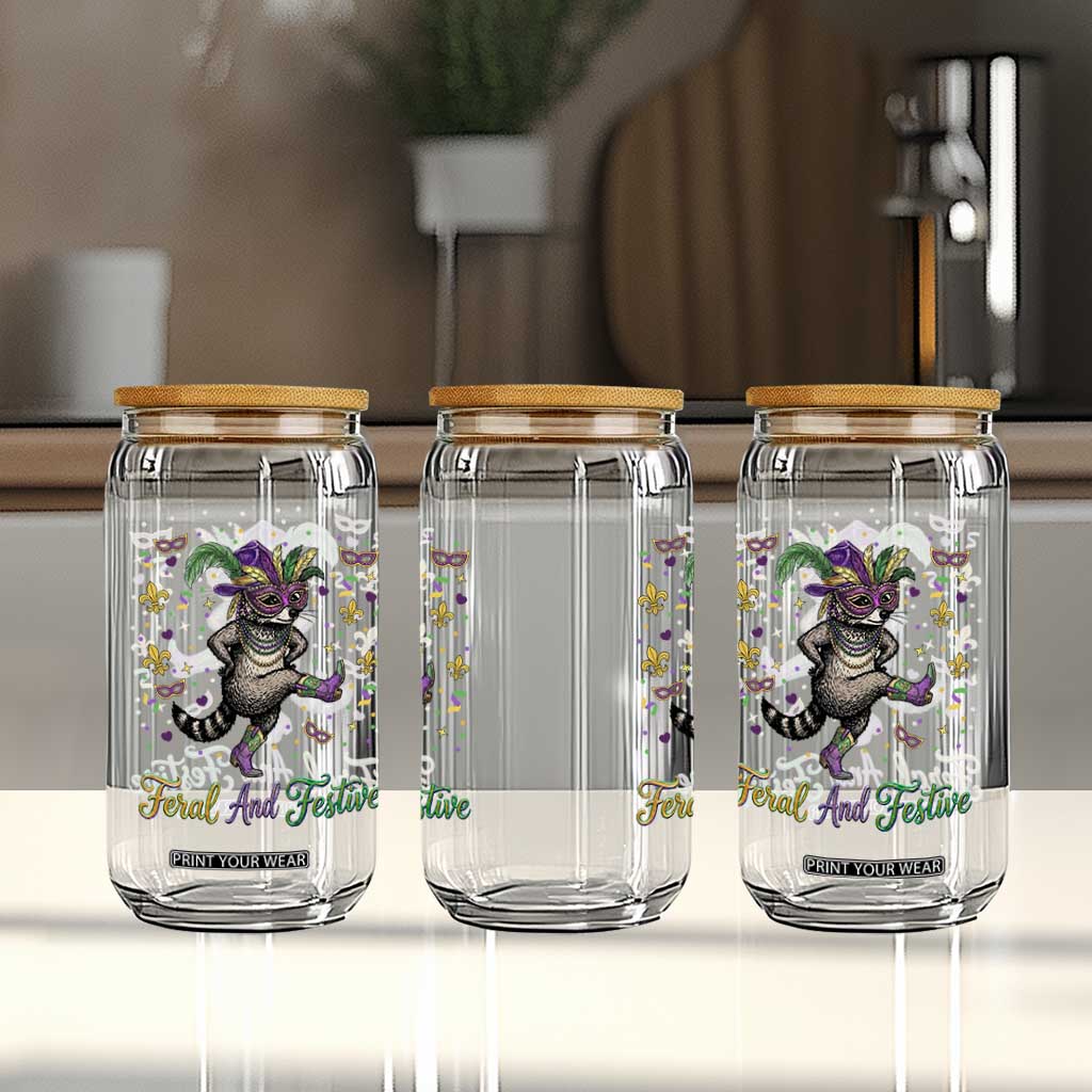 Mardi Gras Raccoon Glass Can Feral And Festive TS14 Print Your Wear