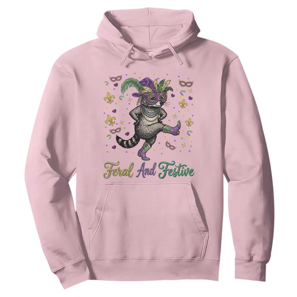 Mardi Gras Raccoon Hoodie Feral And Festive TS14 Light Pink Print Your Wear