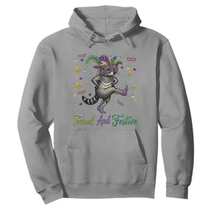 Mardi Gras Raccoon Hoodie Feral And Festive TS14 Sport Gray Print Your Wear