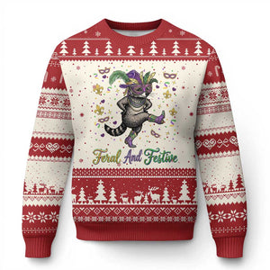 Mardi Gras Raccoon Ugly Christmas Sweater Feral And Festive TS14 Beige Red Print Your Wear