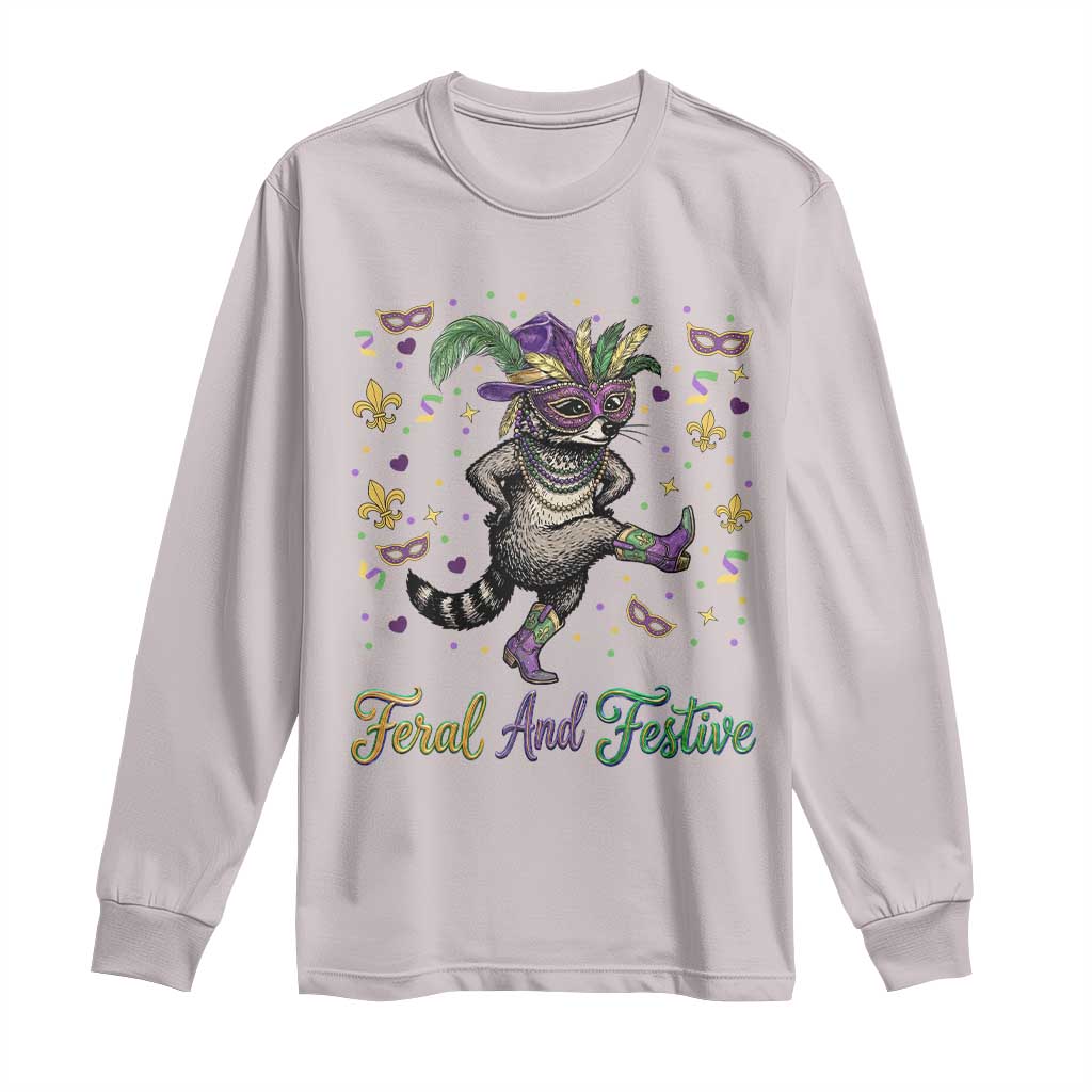 Mardi Gras Raccoon Long Sleeve Shirt Feral And Festive TS14 Ice Gray Print Your Wear