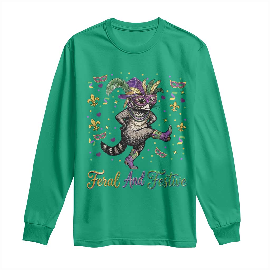 Mardi Gras Raccoon Long Sleeve Shirt Feral And Festive TS14 Irish Green Print Your Wear