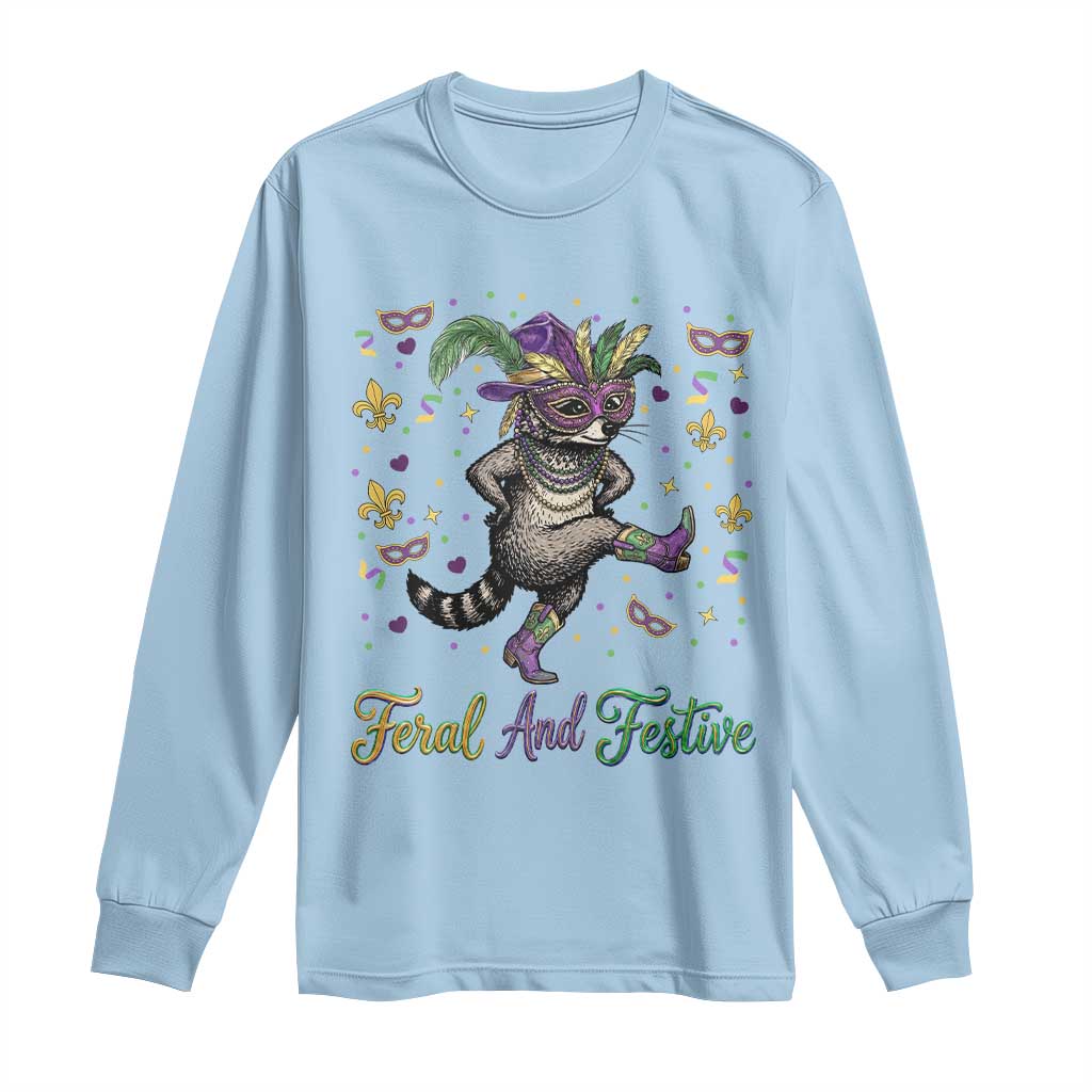Mardi Gras Raccoon Long Sleeve Shirt Feral And Festive TS14 Light Blue Print Your Wear