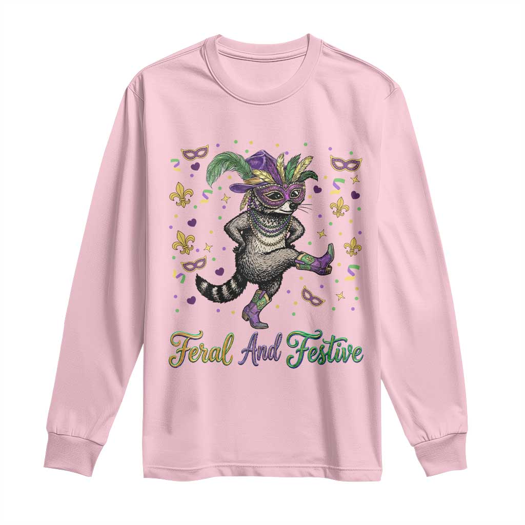 Mardi Gras Raccoon Long Sleeve Shirt Feral And Festive TS14 Light Pink Print Your Wear