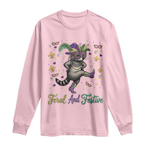 Mardi Gras Raccoon Long Sleeve Shirt Feral And Festive TS14 Light Pink Print Your Wear