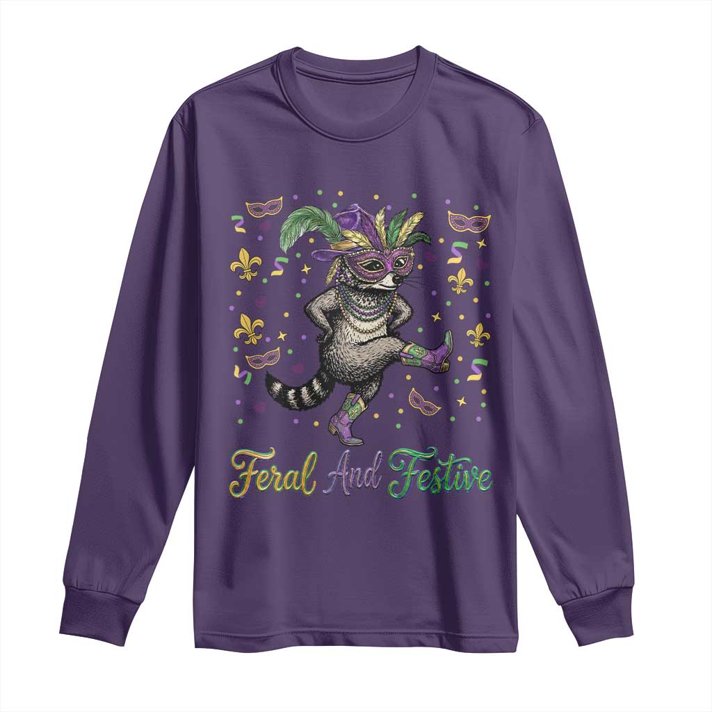 Mardi Gras Raccoon Long Sleeve Shirt Feral And Festive TS14 Purple Print Your Wear