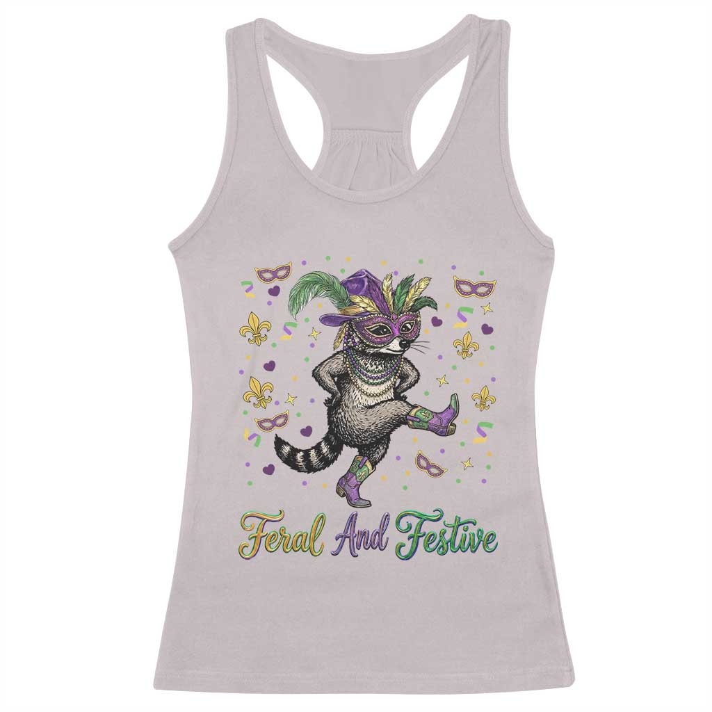 Mardi Gras Raccoon Racerback Tank Top Feral And Festive TS14 Ice Gray Print Your Wear
