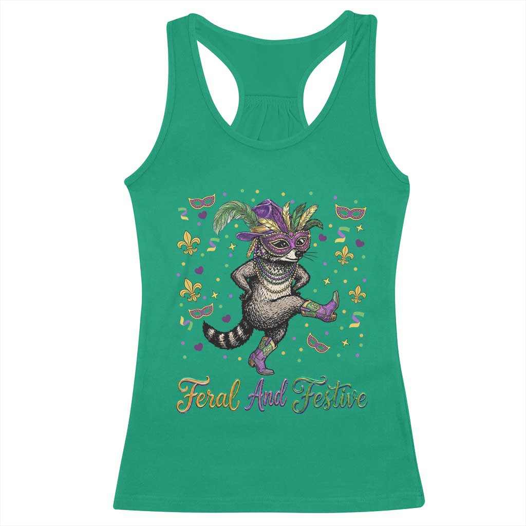 Mardi Gras Raccoon Racerback Tank Top Feral And Festive TS14 Irish Green Print Your Wear