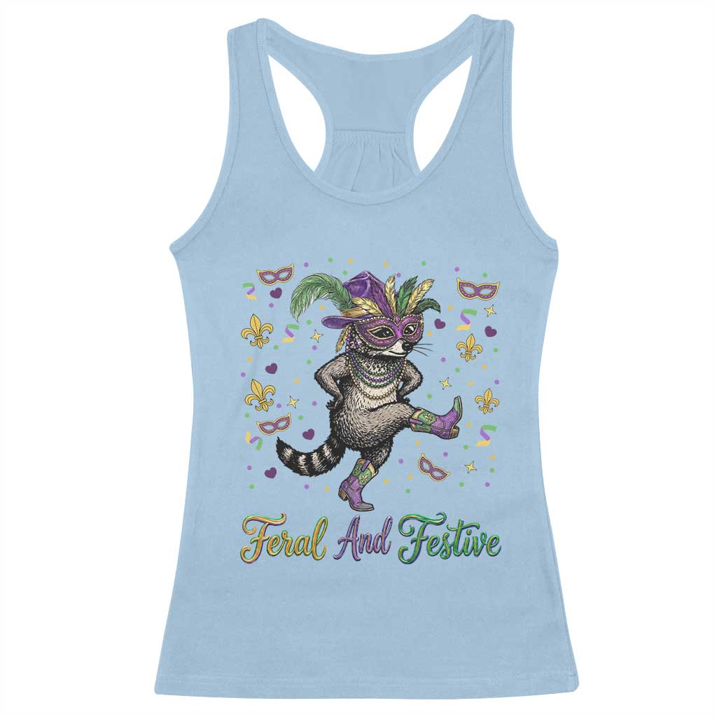 Mardi Gras Raccoon Racerback Tank Top Feral And Festive TS14 Light Blue Print Your Wear