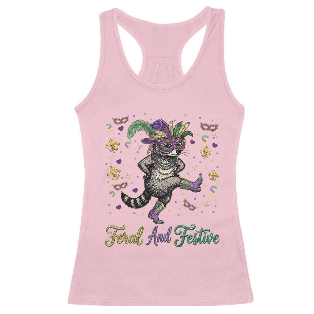 Mardi Gras Raccoon Racerback Tank Top Feral And Festive TS14 Light Pink Print Your Wear