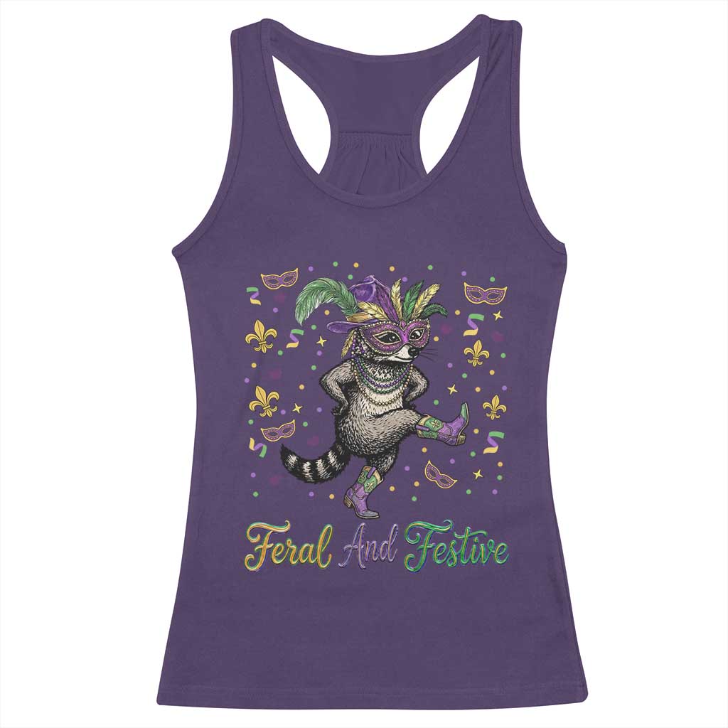Mardi Gras Raccoon Racerback Tank Top Feral And Festive TS14 Purple Print Your Wear