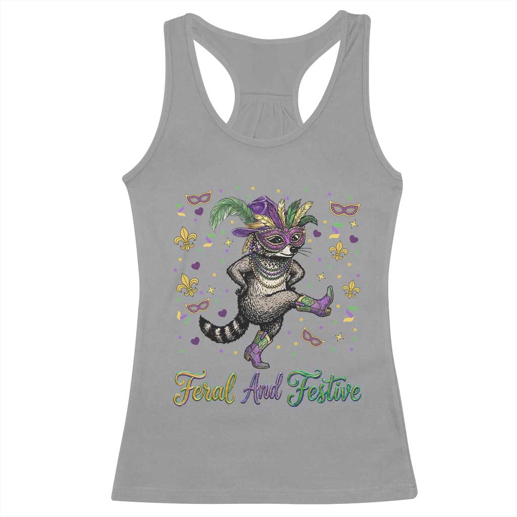 Mardi Gras Raccoon Racerback Tank Top Feral And Festive TS14 Sport Gray Print Your Wear