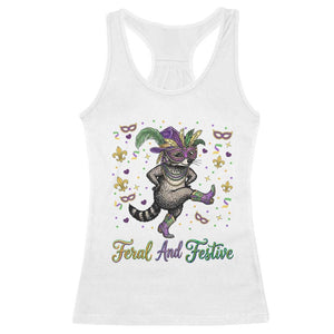 Mardi Gras Raccoon Racerback Tank Top Feral And Festive TS14 White Print Your Wear
