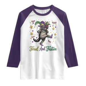 Mardi Gras Raccoon Raglan Shirt Feral And Festive TS14 White Purple Print Your Wear