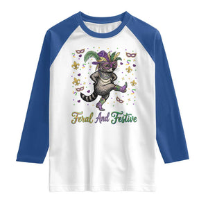 Mardi Gras Raccoon Raglan Shirt Feral And Festive TS14 White Royal Print Your Wear