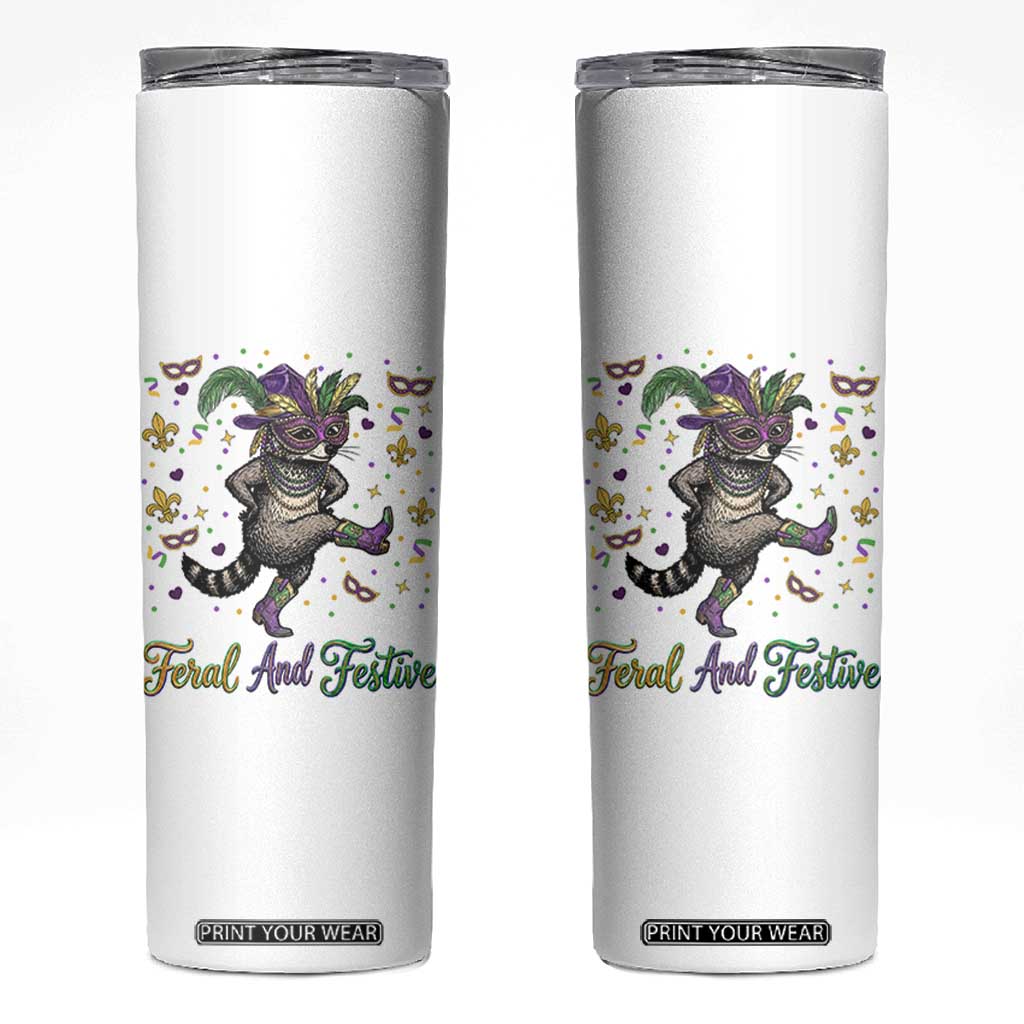 Mardi Gras Raccoon Skinny Tumbler Feral And Festive TS14 White Print Your Wear