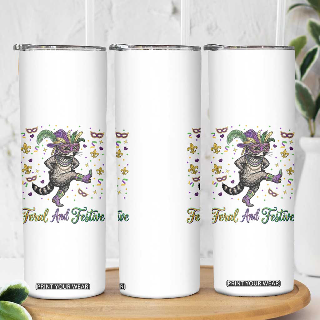 Mardi Gras Raccoon Skinny Tumbler Feral And Festive TS14 Print Your Wear