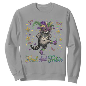 Mardi Gras Raccoon Sweatshirt Feral And Festive TS14 Sport Gray Print Your Wear