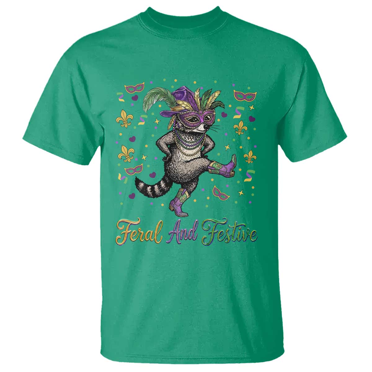 Mardi Gras Raccoon T Shirt Feral And Festive TS14 Irish Green Print Your Wear