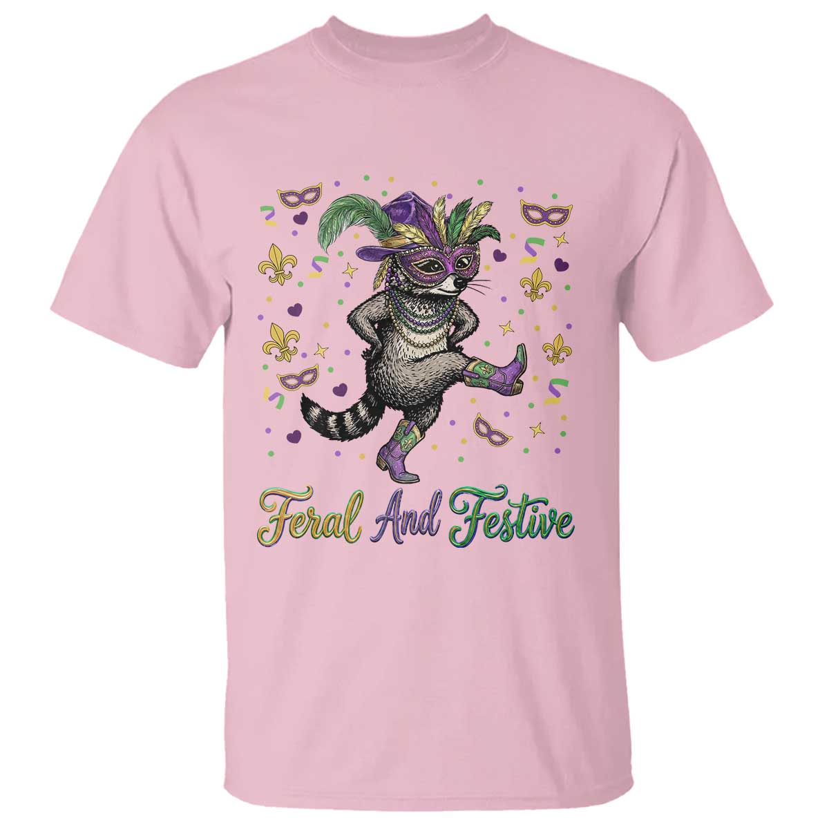 Mardi Gras Raccoon T Shirt Feral And Festive TS14 Light Pink Print Your Wear