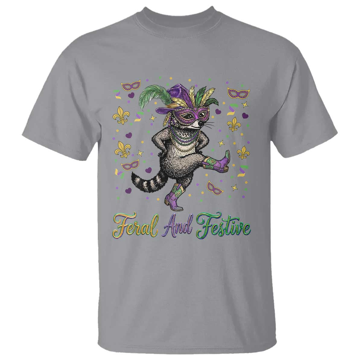 Mardi Gras Raccoon T Shirt Feral And Festive TS14 Sport Gray Print Your Wear