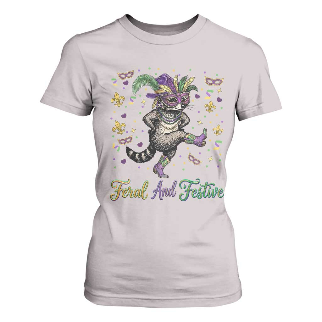 Mardi Gras Raccoon T Shirt For Women Feral And Festive TS14 Ice Gray Print Your Wear