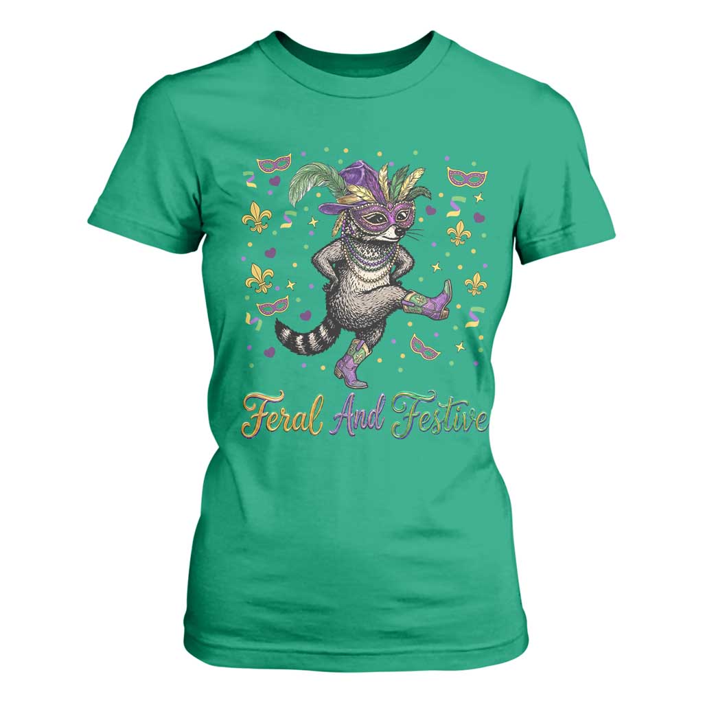 Mardi Gras Raccoon T Shirt For Women Feral And Festive TS14 Irish Green Print Your Wear