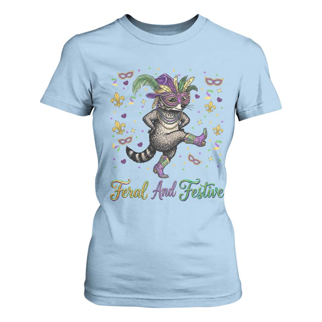Mardi Gras Raccoon T Shirt For Women Feral And Festive TS14 Light Blue Print Your Wear