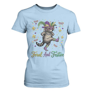 Mardi Gras Raccoon T Shirt For Women Feral And Festive TS14 Light Blue Print Your Wear