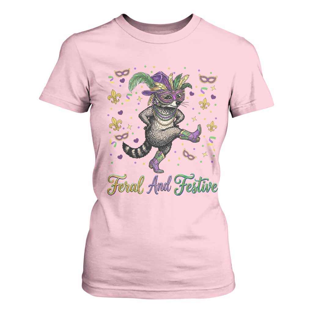 Mardi Gras Raccoon T Shirt For Women Feral And Festive TS14 Light Pink Print Your Wear