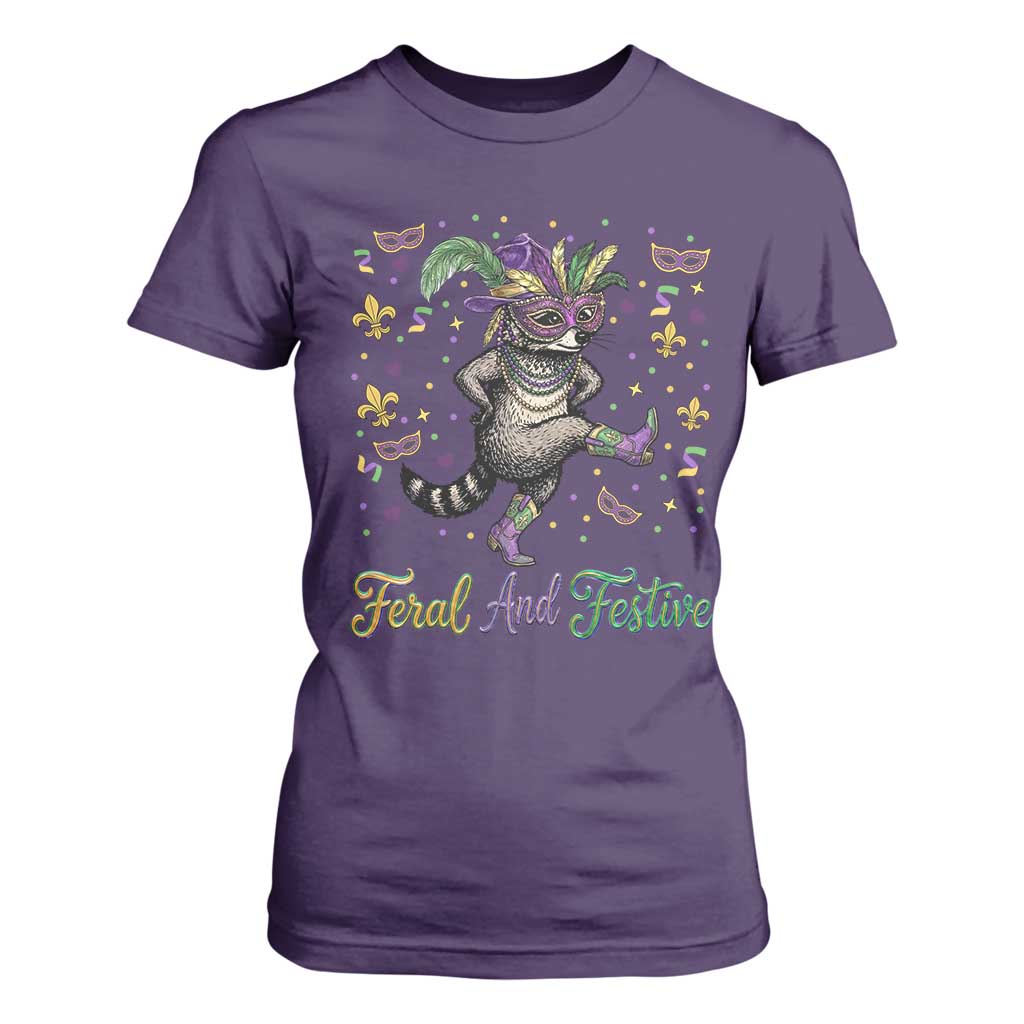 Mardi Gras Raccoon T Shirt For Women Feral And Festive TS14 Purple Print Your Wear