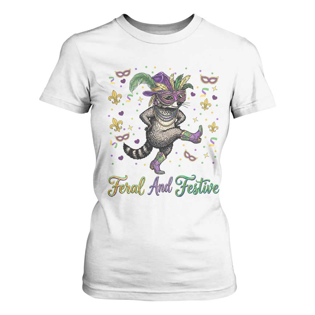 Mardi Gras Raccoon T Shirt For Women Feral And Festive TS14 White Print Your Wear