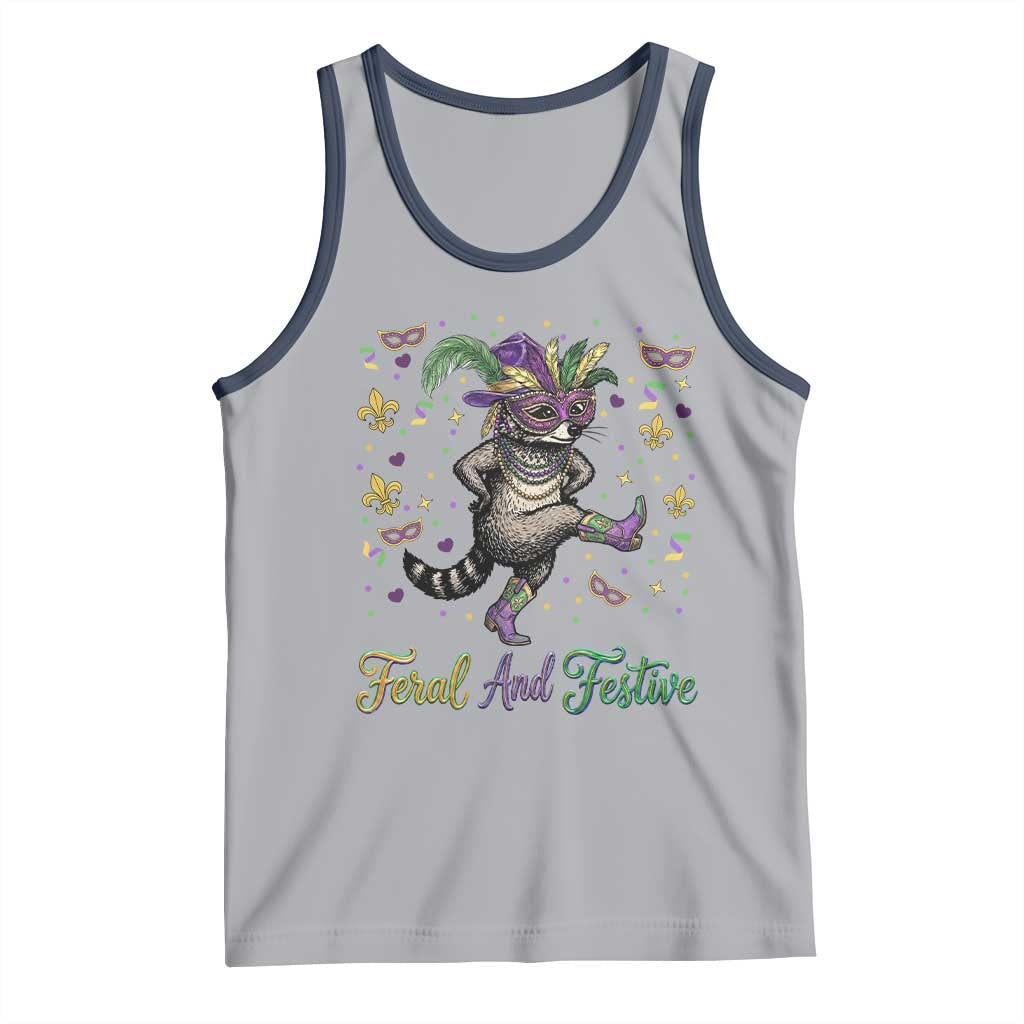Mardi Gras Raccoon Tank Top Feral And Festive TS14 Athletic Heather Navy Print Your Wear
