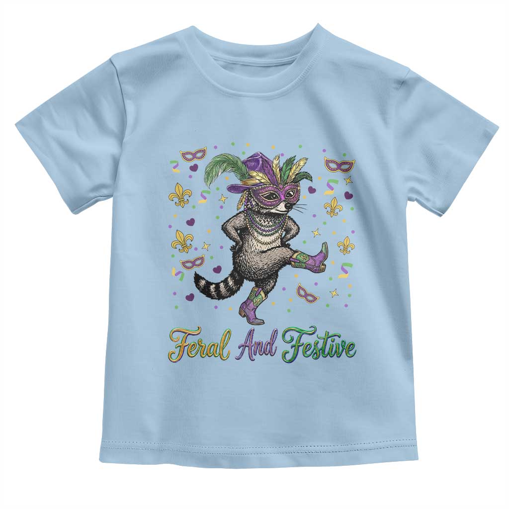 Mardi Gras Raccoon Toddler T Shirt Feral And Festive TS14 Light Blue Print Your Wear