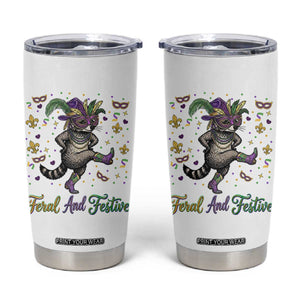 Mardi Gras Raccoon Tumbler Cup Feral And Festive TS14 White Print Your Wear