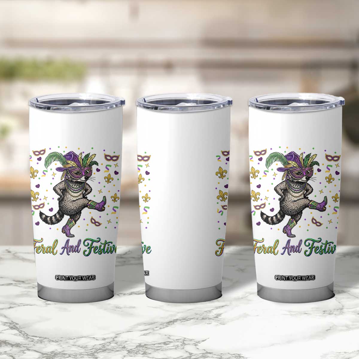Mardi Gras Raccoon Tumbler Cup Feral And Festive TS14 Print Your Wear
