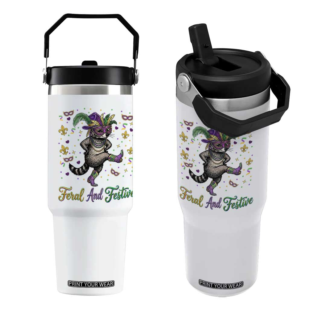 Mardi Gras Raccoon Flip Straw Tumbler Feral And Festive TS14 One Size: 30 oz White Print Your Wear