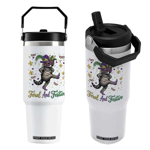 Mardi Gras Raccoon Flip Straw Tumbler Feral And Festive TS14 One Size: 30 oz White Print Your Wear