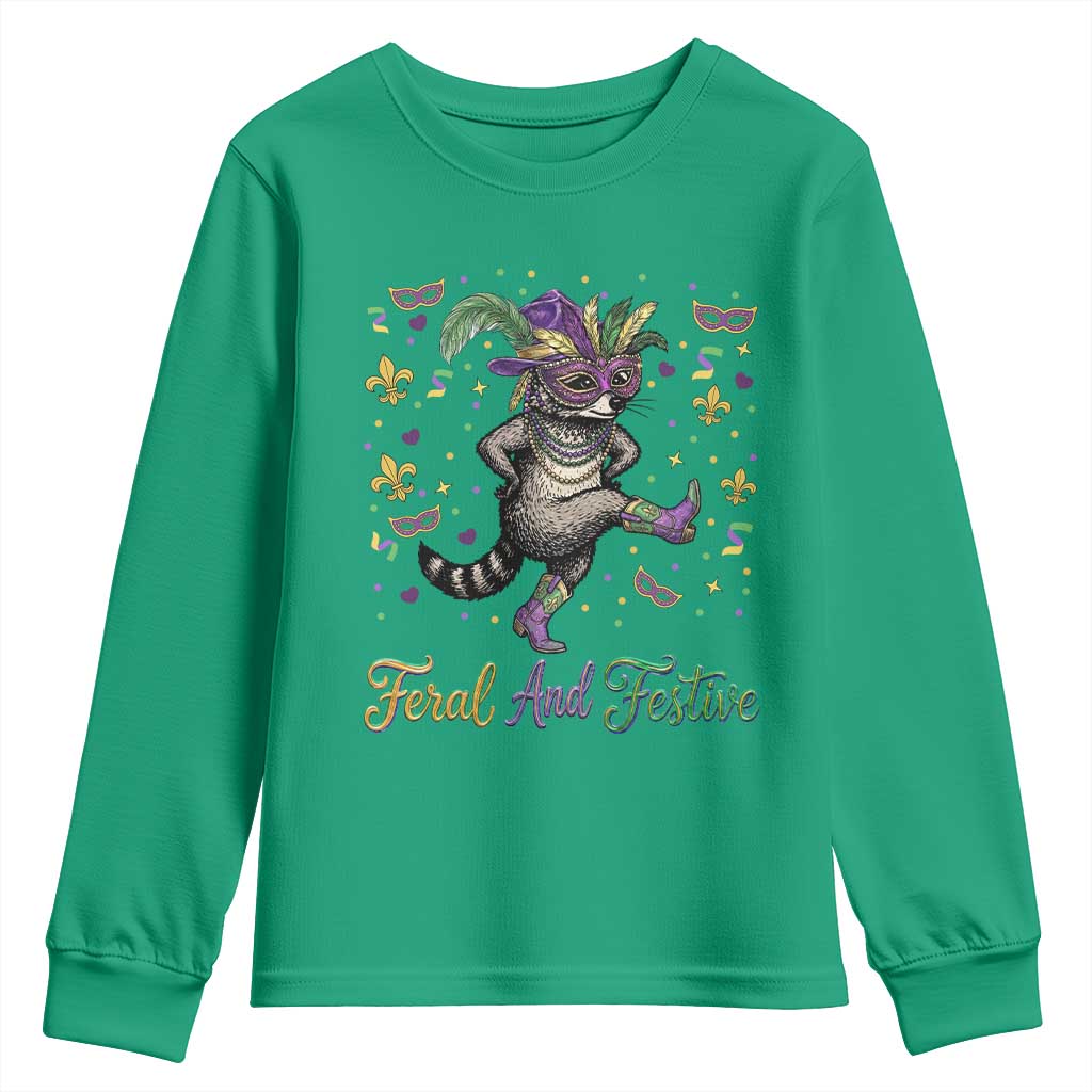 Mardi Gras Raccoon Youth Sweatshirt Feral And Festive TS14 Irish Green Print Your Wear