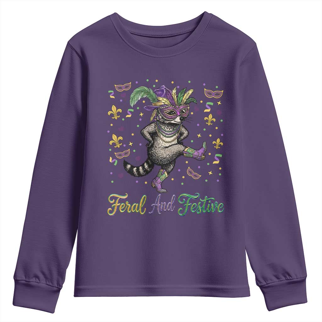 Mardi Gras Raccoon Youth Sweatshirt Feral And Festive TS14 Purple Print Your Wear