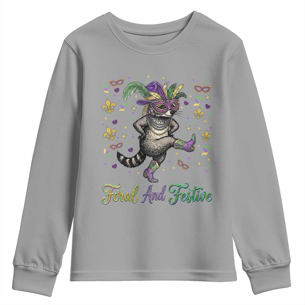 Mardi Gras Raccoon Youth Sweatshirt Feral And Festive TS14 Sport Gray Print Your Wear