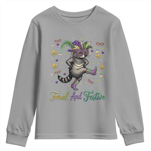 Mardi Gras Raccoon Youth Sweatshirt Feral And Festive TS14 Sport Gray Print Your Wear