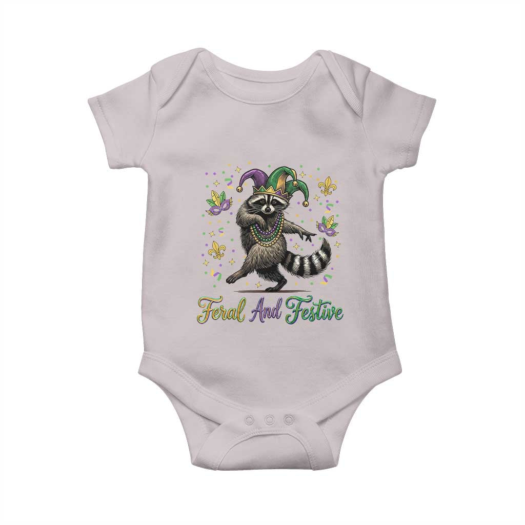 Mardi Gras Raccoon Baby Onesie Feral And Festive Trased Panda TS14 Ice Gray Print Your Wear