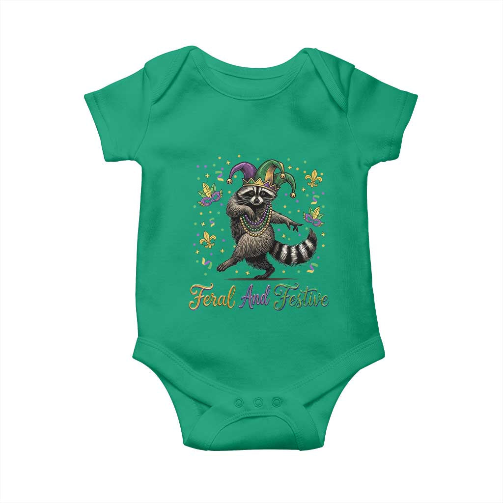 Mardi Gras Raccoon Baby Onesie Feral And Festive Trased Panda TS14 Irish Green Print Your Wear