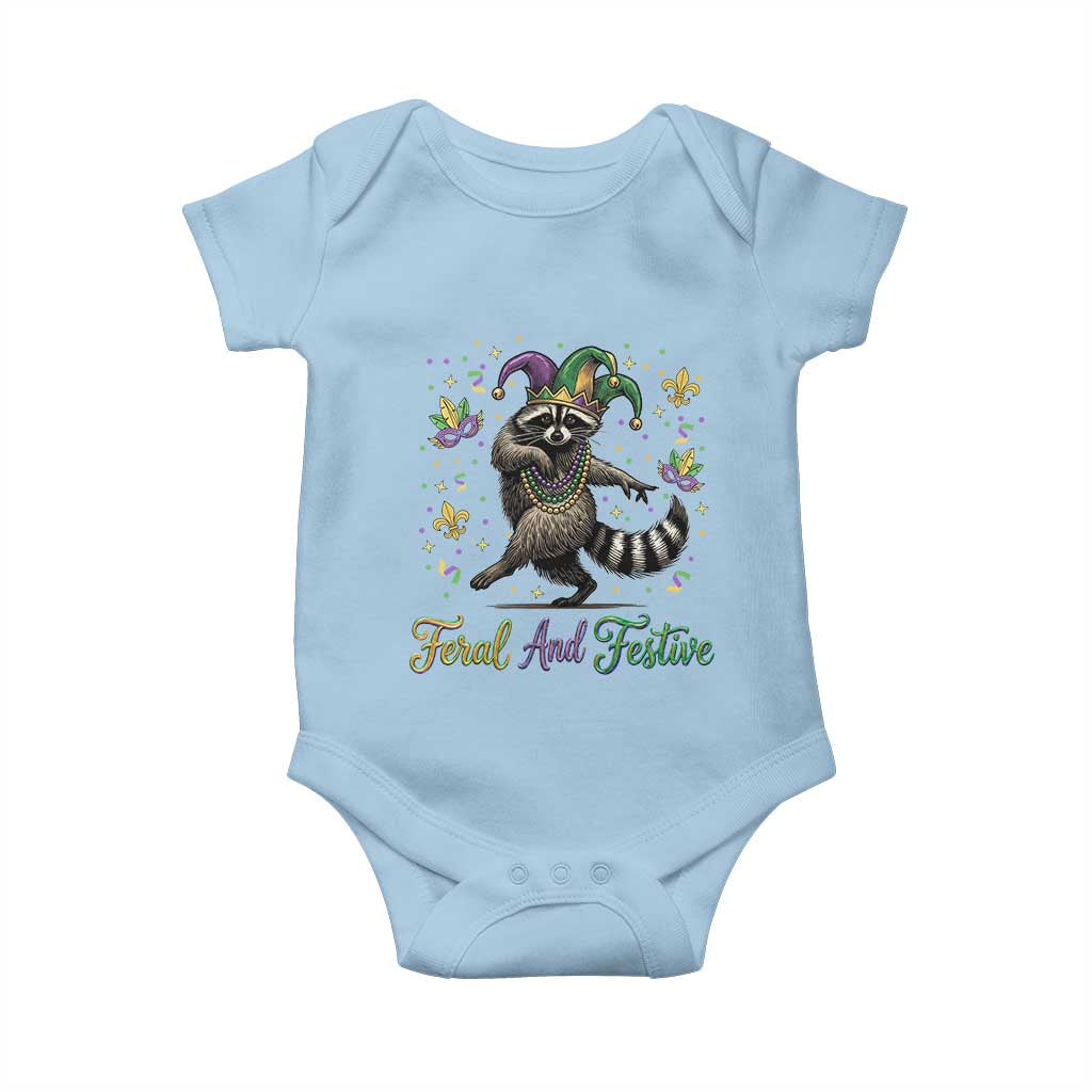 Mardi Gras Raccoon Baby Onesie Feral And Festive Trased Panda TS14 Light Blue Print Your Wear