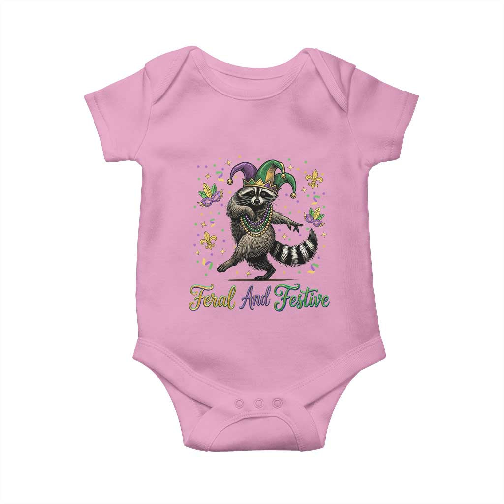 Mardi Gras Raccoon Baby Onesie Feral And Festive Trased Panda TS14 Light Pink Print Your Wear