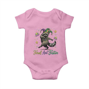 Mardi Gras Raccoon Baby Onesie Feral And Festive Trased Panda TS14 Light Pink Print Your Wear
