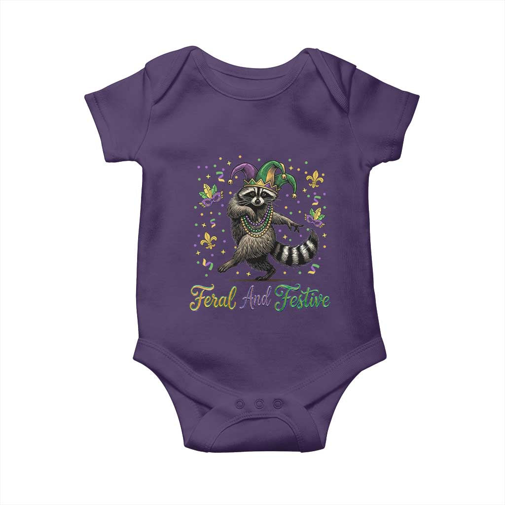 Mardi Gras Raccoon Baby Onesie Feral And Festive Trased Panda TS14 Purple Print Your Wear